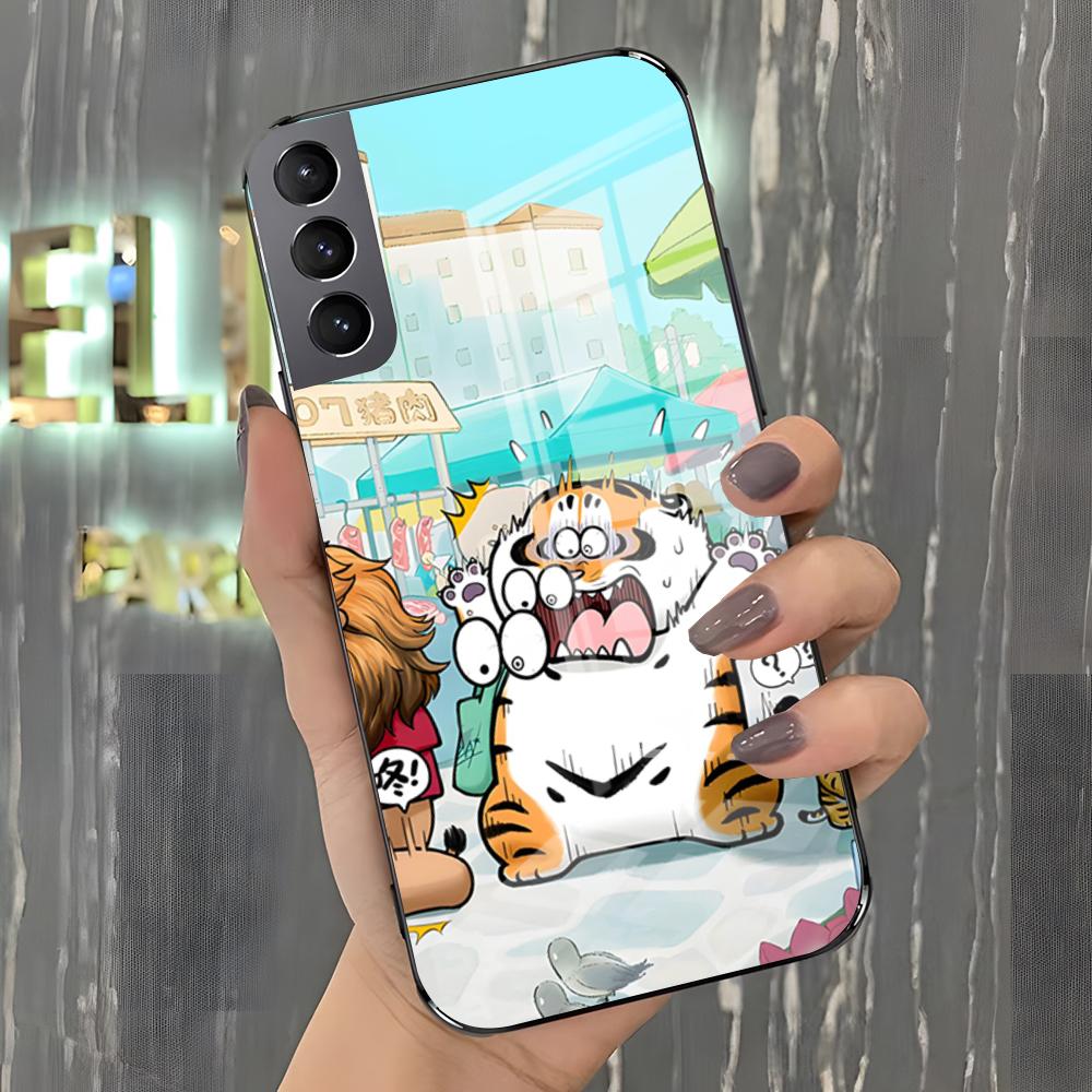 Смешной Толстый Тигр Чехол для Телефона Для Samsung S26 S25 Plus S20 S20 Plus S22 Ultra S23 FE S21 Plus S21 Ultra Стеклянная Крышка
