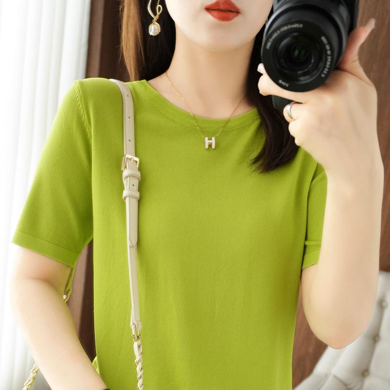 Женская вязаная футболка MODERN NEW SAGA, летняя вязаная рубашка, футболки с короткими рукавами, пуловер с круглым вырезом, вязаные топы