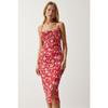 Women's Vivid White Red Floral Slit Summer Knitted Dress Ci00029