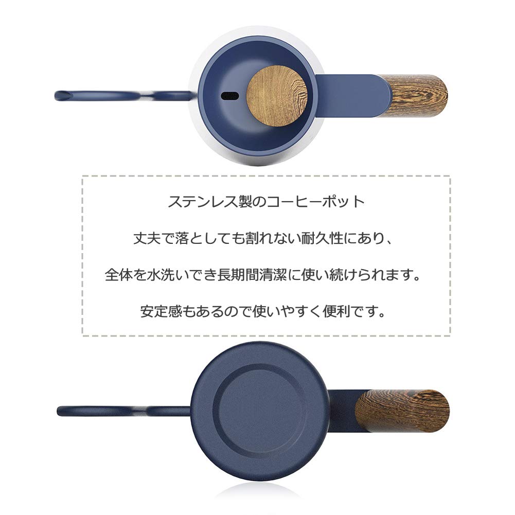 600ml Narrow-Mouth Stainless Steel Drip Pot, Handheld Coffee Kettle, Kitchen Utensil (Blue)