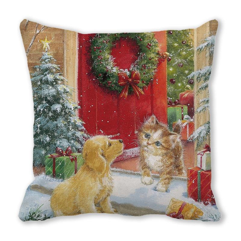 Рождество кошка собака 2022 новый год рождественское украшение подушка наволочка снеговик подарок