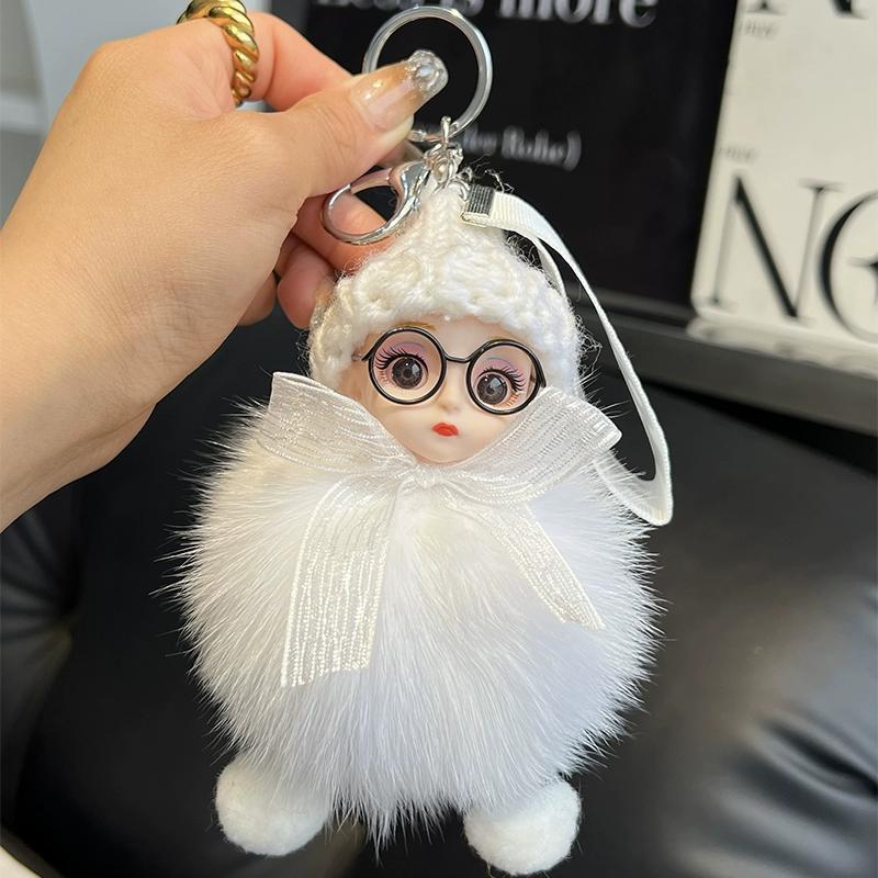 Кукла из натурального лисьего меха Брелок-подвеска для автомобиля Милая плюшевая кукла Кукла Подвеска для сумки-книги Кукла Подарок для пары