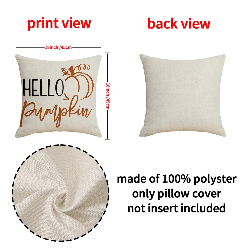 Pumpkin Maple Leaf Letter Cushion Cover Autumn Harvest Linen Print Sofa Cushion Cover Bedroom Bedside Cushion