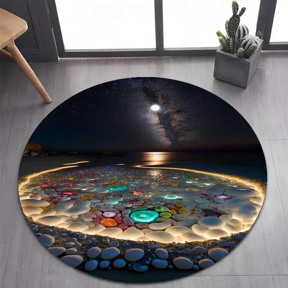 2025 New Style Colorful Rainbow Pebble Road Beach Stone Round Carpet Rug for Bedroom Living Room Decoration,pet Decor Floor Mat