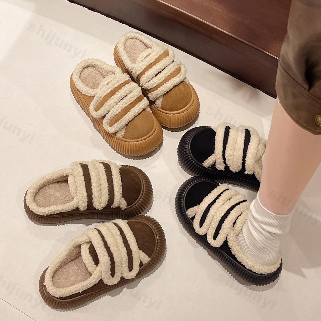 Fashion Warm Cotton Slippers Women New 2024 Winter Platform Shoes Soft Plush Thick Sole Casual Snow Shoes Ladies Plush Warm Slippers