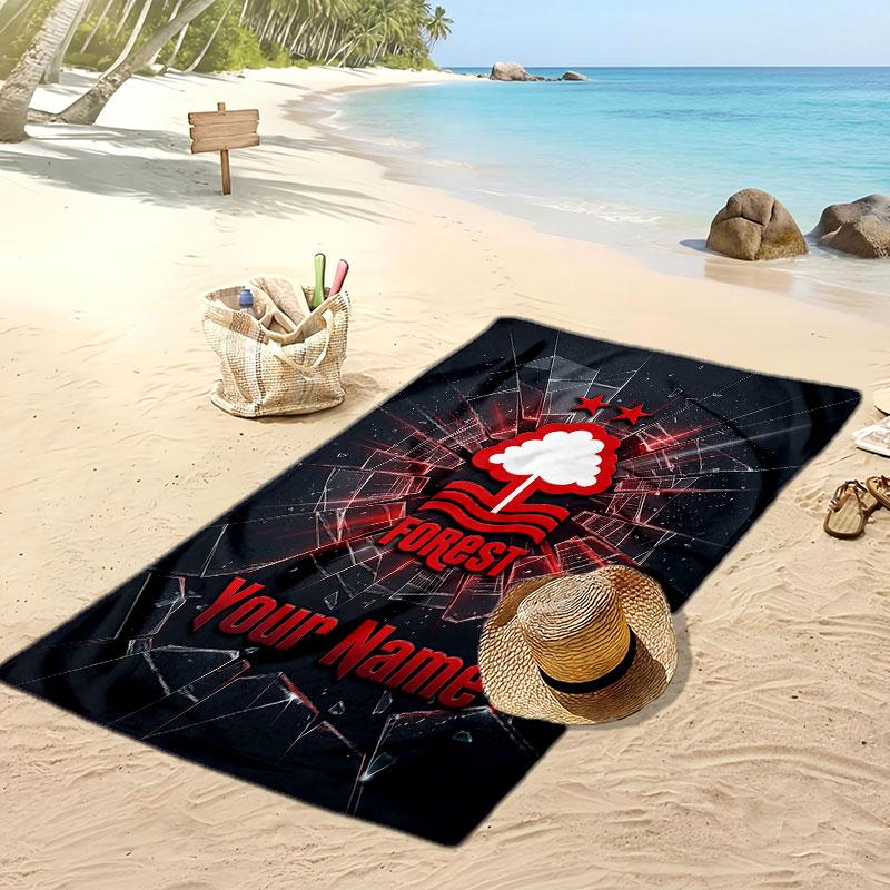 Nottingham Forest FC Personalized Printed Beach Towel Soccer Logo Support Custom Name Text Absorbent Towel For Sport Travel Special Gift