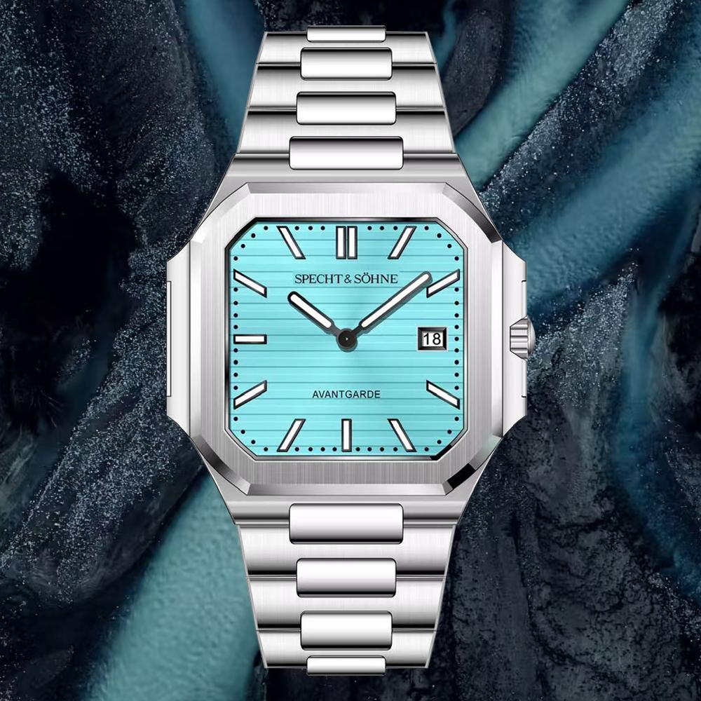 Specht & Söhne New Ultrathin Cubic Watch For Men Quartz Wristwatch Sapphire Green Color Luminous Waterproof