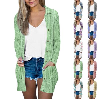 Женский повседневный модный кардиган-жакет средней длины с принтом и длинными рукавами