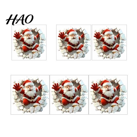 Self Adhesive Christmas Stickers for Door 3D Santa Wall Sticker, Decal, Realistic Breaking Through The Scratch Resistant Seasonal Decals Effect,
