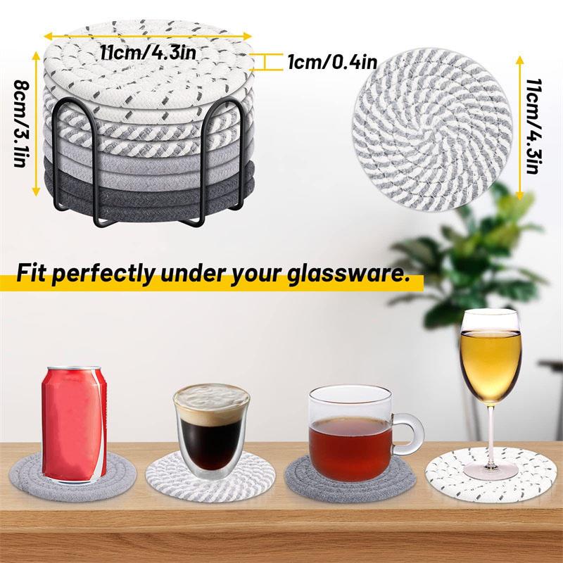 8Pcs Cup Coasters For Drinks Absorbent Woven Coaster Set With Holder Farmhouse Cloth Fabric Cup Coasters For Coffee Tea