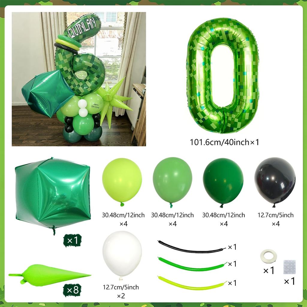 40inch green pixel digital set water droplet balloon 4D square aluminum film balloon birthday decoration game party decoration