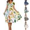 Women's Summer Casual Floral Print Short Sleeve Swing Dress