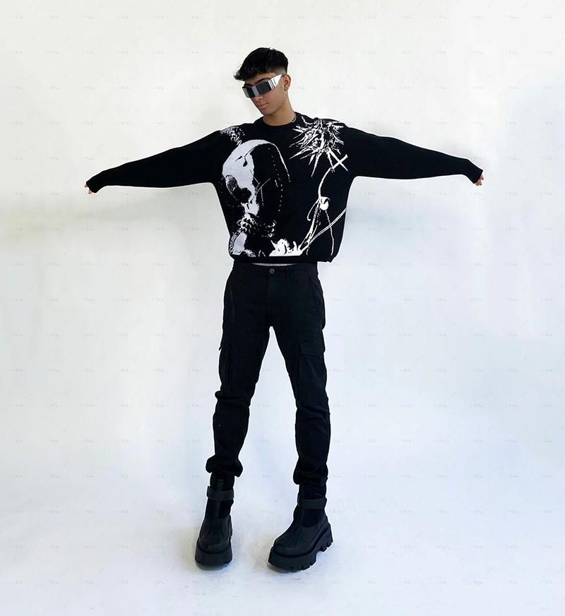 Y2k вязаный свитер, мужские свитера с графикой, винтажные свободные рваные пуловеры, повседневные осенние женские хлопковые трикотажные изделия в стиле Харадзюку