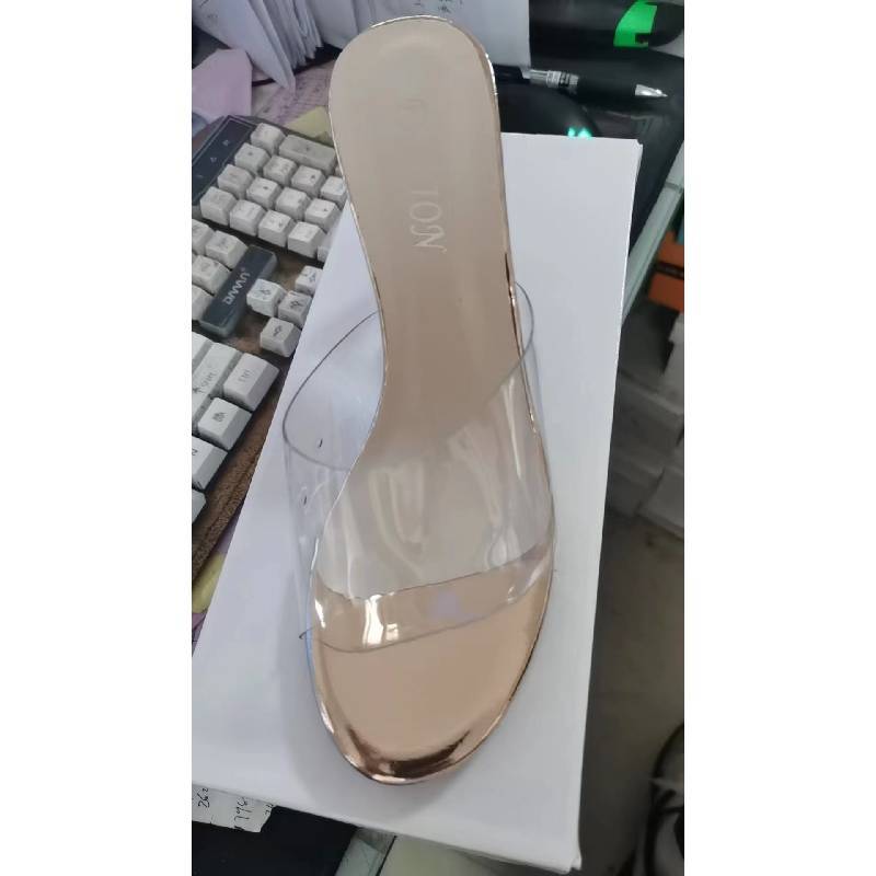 Summer High Heel Slide Sandals For Women With Transparent Pvc Sole And Fish Toe Design