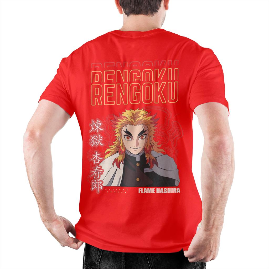 Mens Rengoku Kyojuro Demons Slayers T Shirt Pure Cotton Tops Fashion Short Sleeve O Neck Tee Shirt Birthday Present TShirt