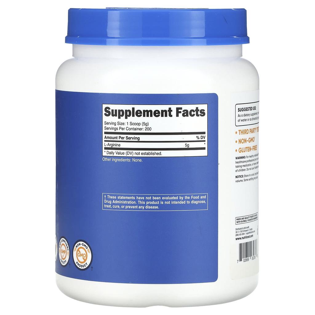 Nutricost L-аргинин, без ароматизаторов, 35,3 унции (1 кг)
