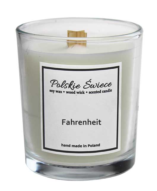 soy candle with a wooden wick + FAHRENHEIT
