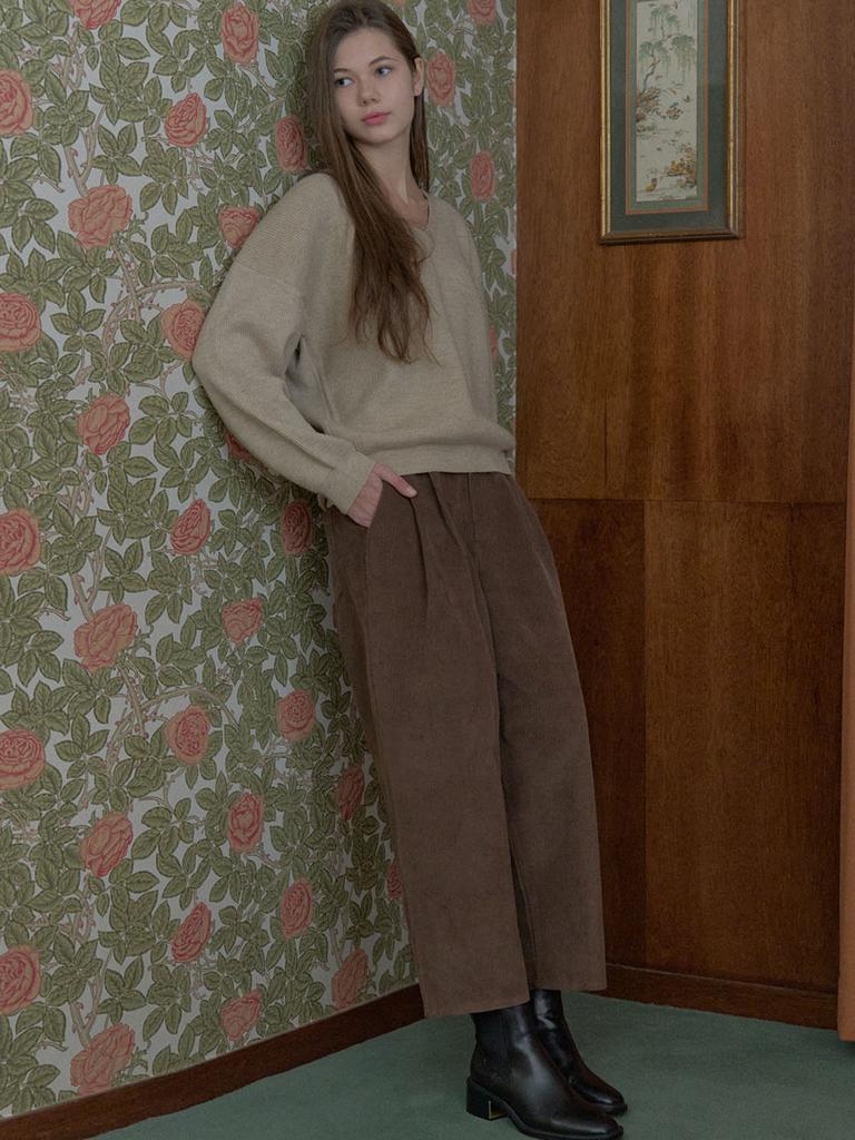 AVANT-G Corduroy Crop Banding Pants - Brown