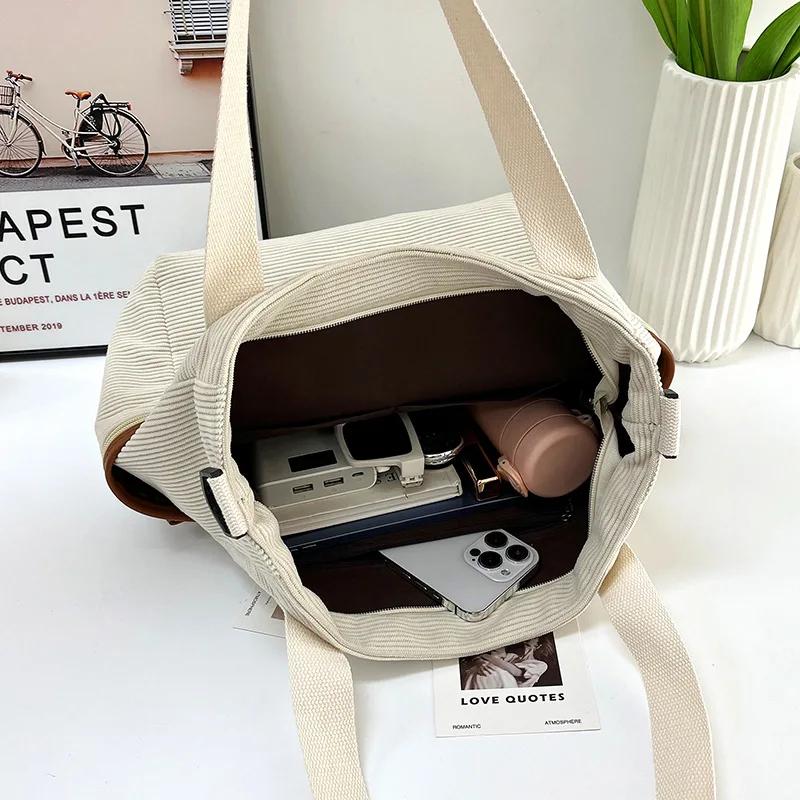 Новая вельветовая сумка-тоут для женщин, большая вместительная студенческая сумка для занятий, повседневная универсальная сумка для поездок на работу через плечо на одно плечо