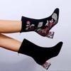 New 2025 Winter Women Boots Embroidered Mid Calf Plush Motorcycle Boots Zipper Square Heel Warm Ladies Botas Mujer Yu89
