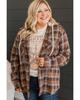 Azura Exchange Brown Plus Size Plaid Contrast Button Up Hooded Jacket