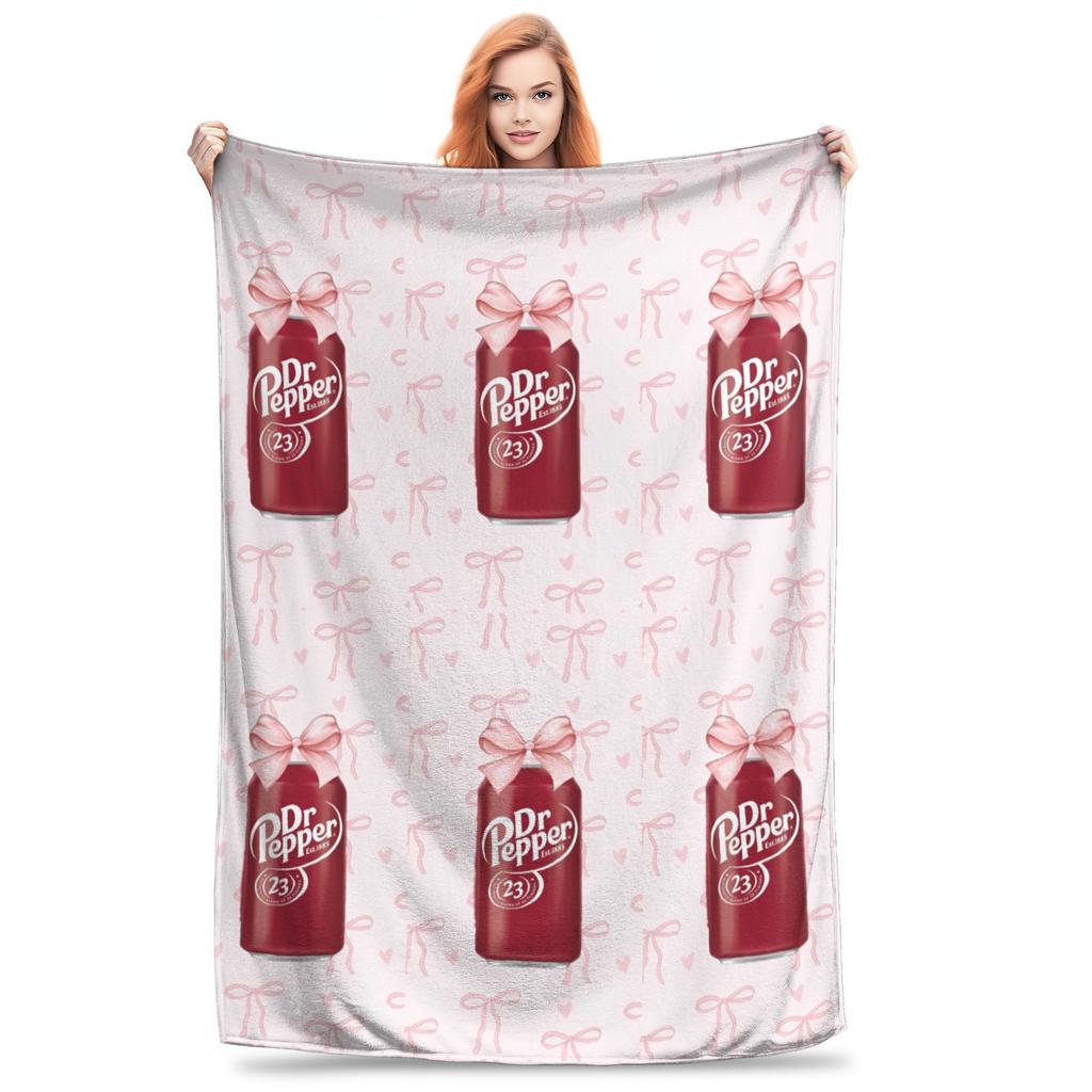 Плед Dr Pepper с розовой лентой, напиток, флис, винтажный, теплый плед для дома, весна/осень