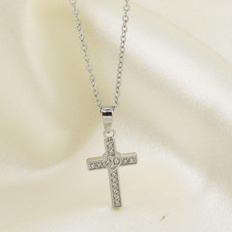 Cross Necklace Women's Summer Full Diamond Simple Versatile Premium Sense Clavicle Chain Light Luxury Micro-inlaid Zircon Necklace Titanium Steel