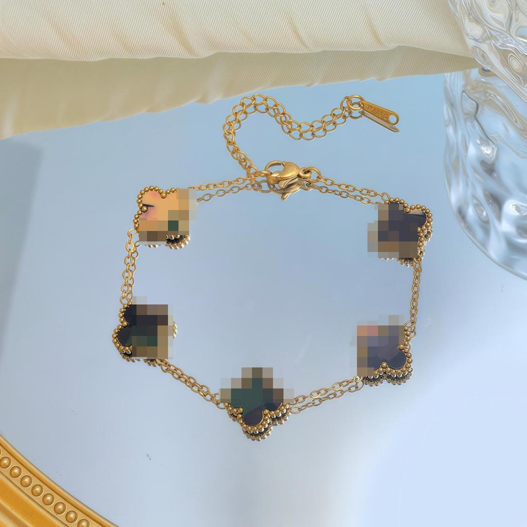 Браслет из титановой стали с четырехлистником удачи 18K Gold, двусторонний, женский, модный, не тускнеющий, универсальный, 13 мм.