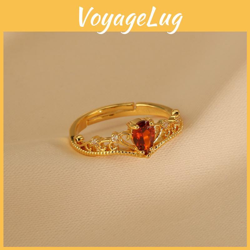 Vintage Crown Ruby Ring For Women Unique Adjustable Open Design Fashionable Statement Jewelry