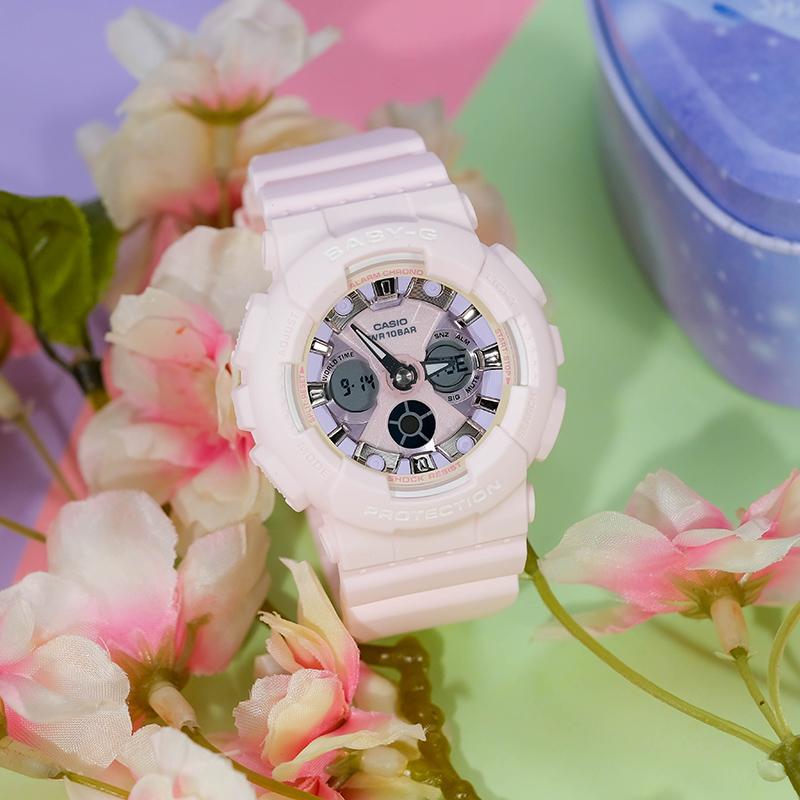 Casio Серия BABY-G с тематикой цвета мороженого Модные простые часы для девушек со светодиодной подсветкой, кварцевым механизмом и полимерным ремешком Японские и корейские часы BA-130WP-4APR