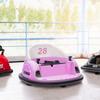 360 degrees Rotation Kids Bumper Car, 12V Waltz Car with Remote Control, Dual Joystick, Music, Lights, Pink