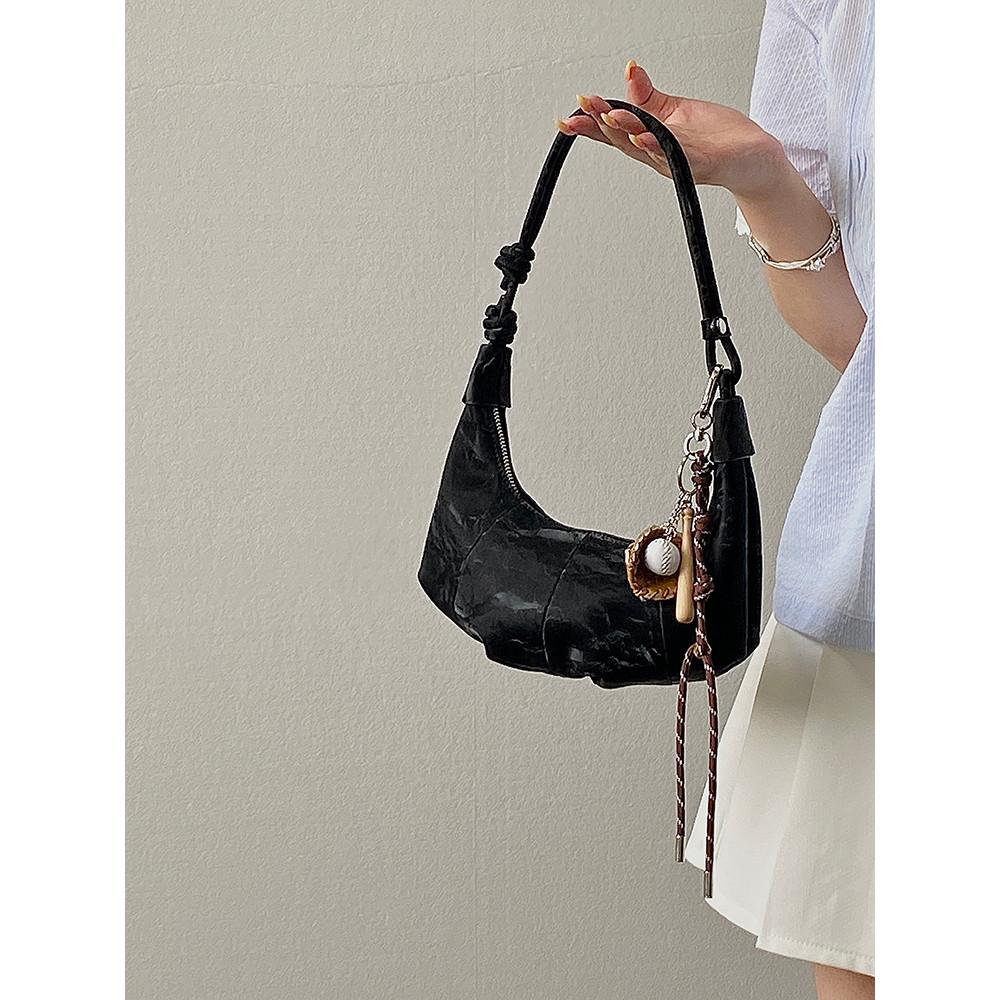 IELGY Ladies Underarm Bag All-Match Lazy Style Black Portable Croissant Bag