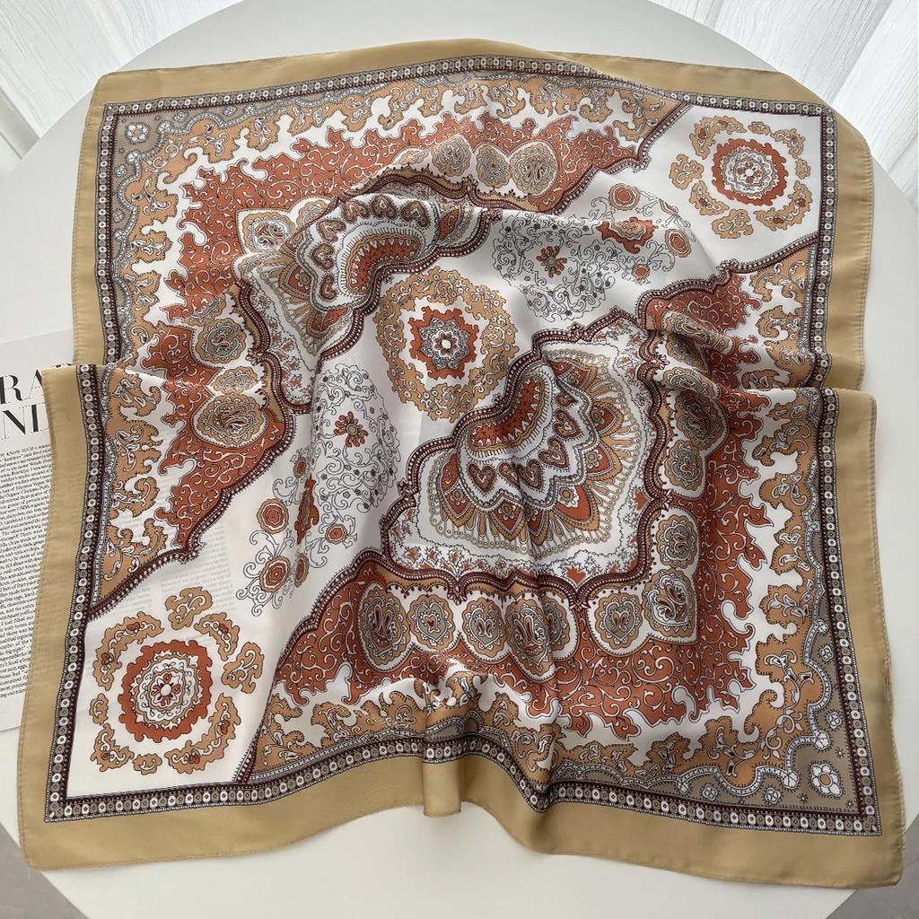 Luxury Paisley Print Shawl Square Scarf for Women Soft Satin Neckerchief Female Hair Bands Ribbon Headband Bandana