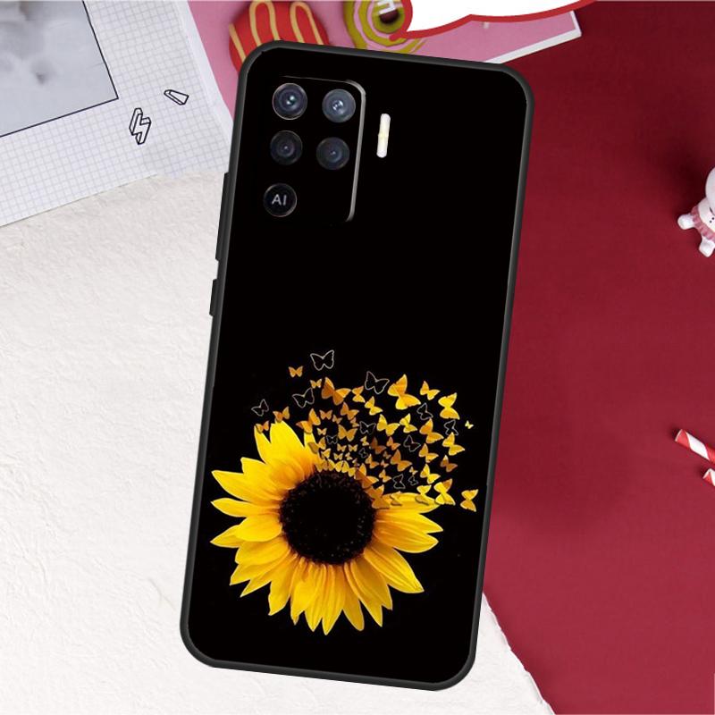 Красивый желтый чехол-подсолнух для Oppo A17 A57 A77 A74 A54 A94 A78 A98 A18 A60 A80 A40 A38 A58 A96 A76 A16 A15 A5 Pro