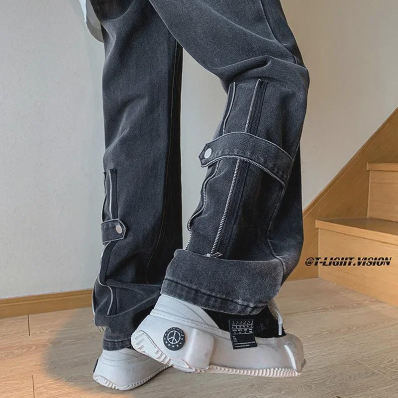 Мужские джинсы с широкими штанинами в стиле ретро, прямые, на молнии - повседневные весенние брюки