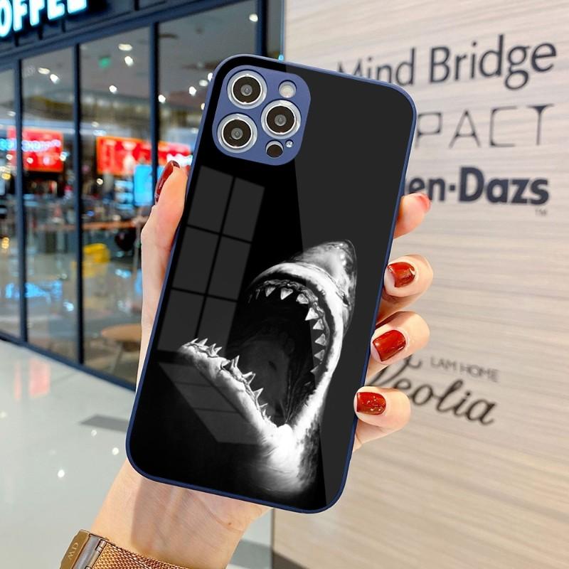 Cool Scary Shark Phone Case For IPhone 14 13 12 11 Pro Max X XR XS 8 7 Plus Liquid Glass Color Phone Cover