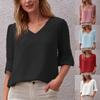 Women's Fashion Casual Solid Color Short-sleeved Stitching V-neck Chiffon Loose T-shirt Top