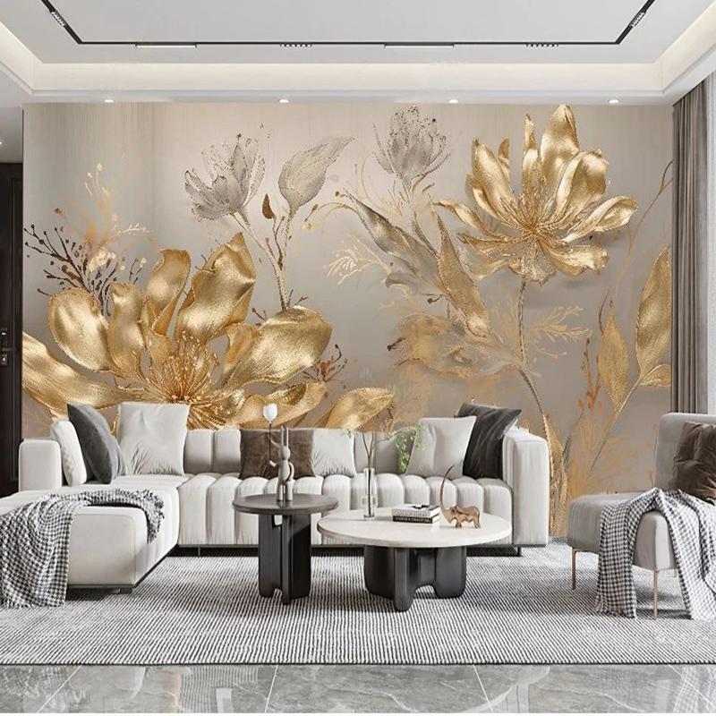 3d Wallpaper Modern Light Luxury 3d Golden Flower Art Mural Living Room Bedroom Sofa Home Decor Wall Murals