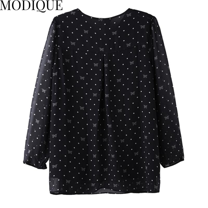 MODIQUE весна лето плюс размер новые женские свободные винтажные шифоновые блузки в горошек с принтом рубашки женские повседневные оверсайз топ с v-образным вырезом и длинными рукавами