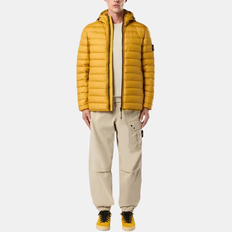 STONE ISLAND FW24 Нейлон Пух-TC Водонепроницаемая С капюшоном На молнии Длинный рукав Легкая Стеганая куртка Унисекс куртки Горчично-желтый 811540324-V0034