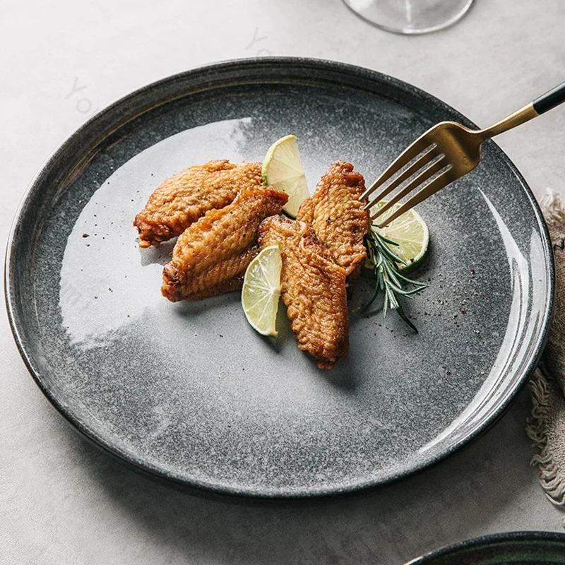 Ретро Креативные Керамические Тарелки Роскошные Рестораны Отеля Тарелка для Стейка Плоская Тарелка Вкусные Блюда Обеденная Тарелка Изысканная Домашняя Посуда