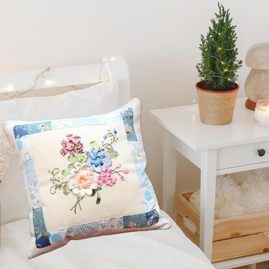 Embroidery Pillow Covers Kit Sewing Craft Floral Pattern for Wedding Bedroom Option 1