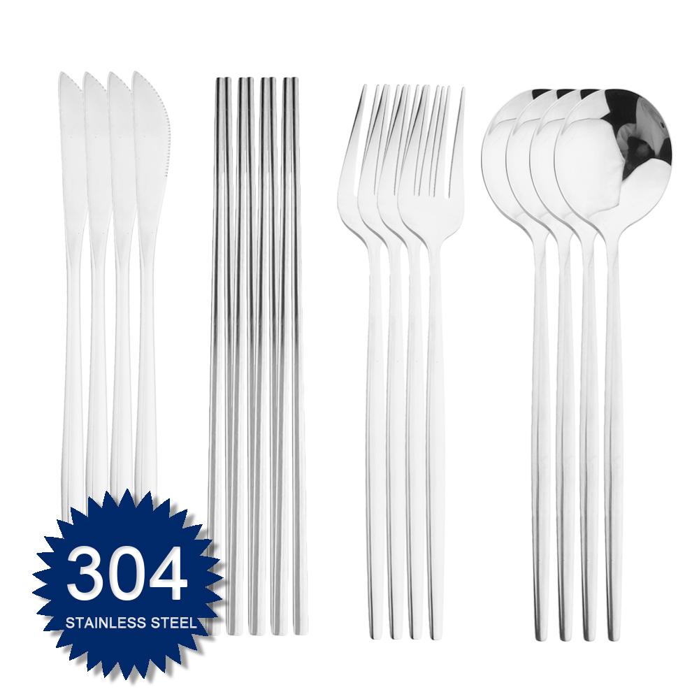 Набор столовых приборов из нержавеющей стали 304, 16 предметов, столовая посуда, золотые столовые приборы, кухонные ножи, вилки, ложки, палочки для еды, основные столовые приборы для кухни