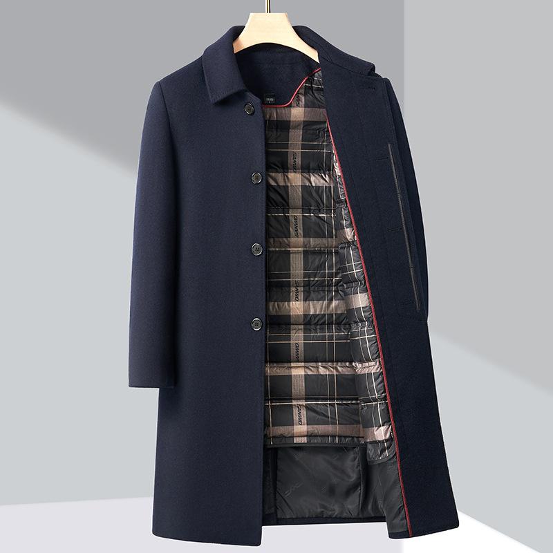 New High-end Wool Coat Men's Long Winter New Lapel Down Liner Middle-aged and Elderly Wool Wool Coat