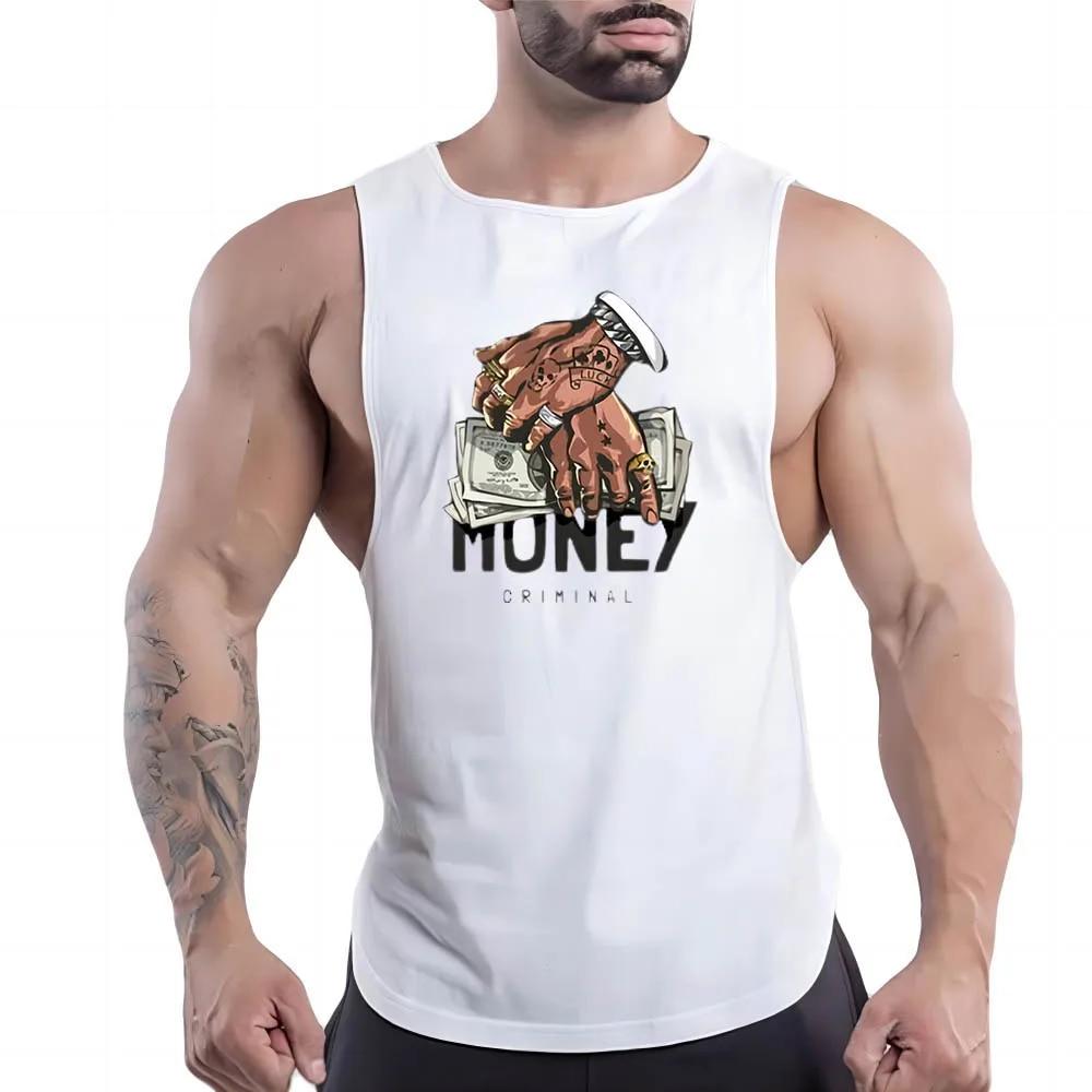 Летняя мужская повседневная спортивная жилетка с круглым вырезом для взрослых, простая модная дышащая футболка без рукавов с креативной графикой и 2d принтом
