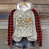 Women's Fashion Pullover Plunging Sleeve Christmas Printed Hooded Sweatshirt