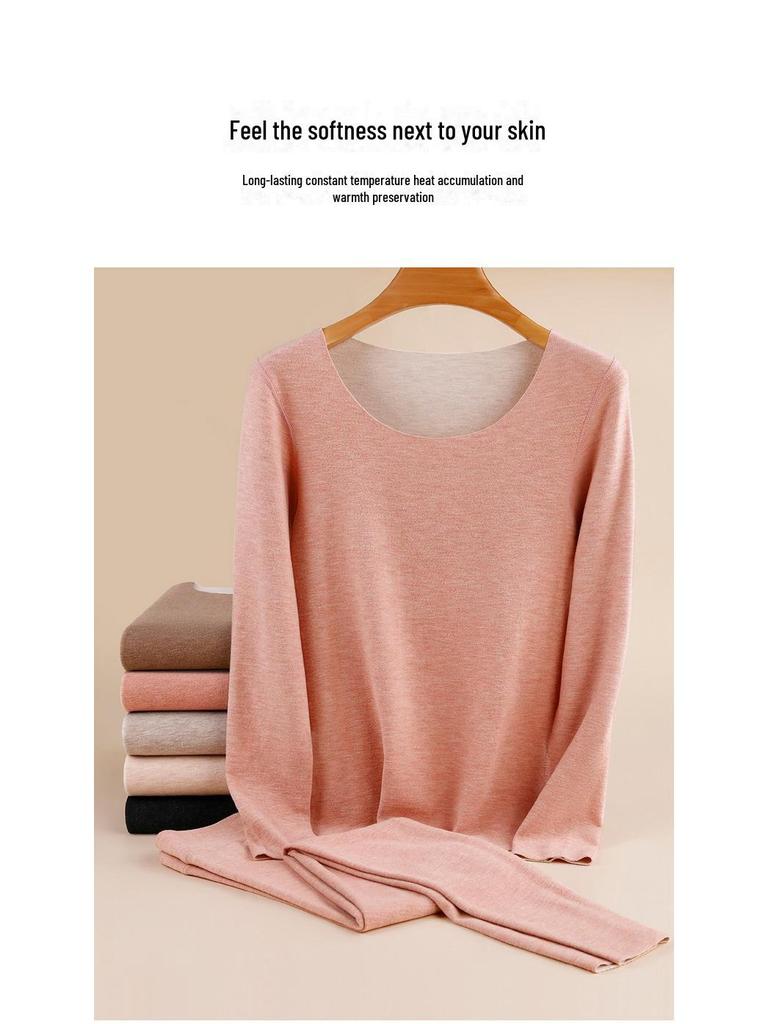 Комплект нижнего белья из термошерсти и шелка с круглым вырезом и бархатом на осень/зиму