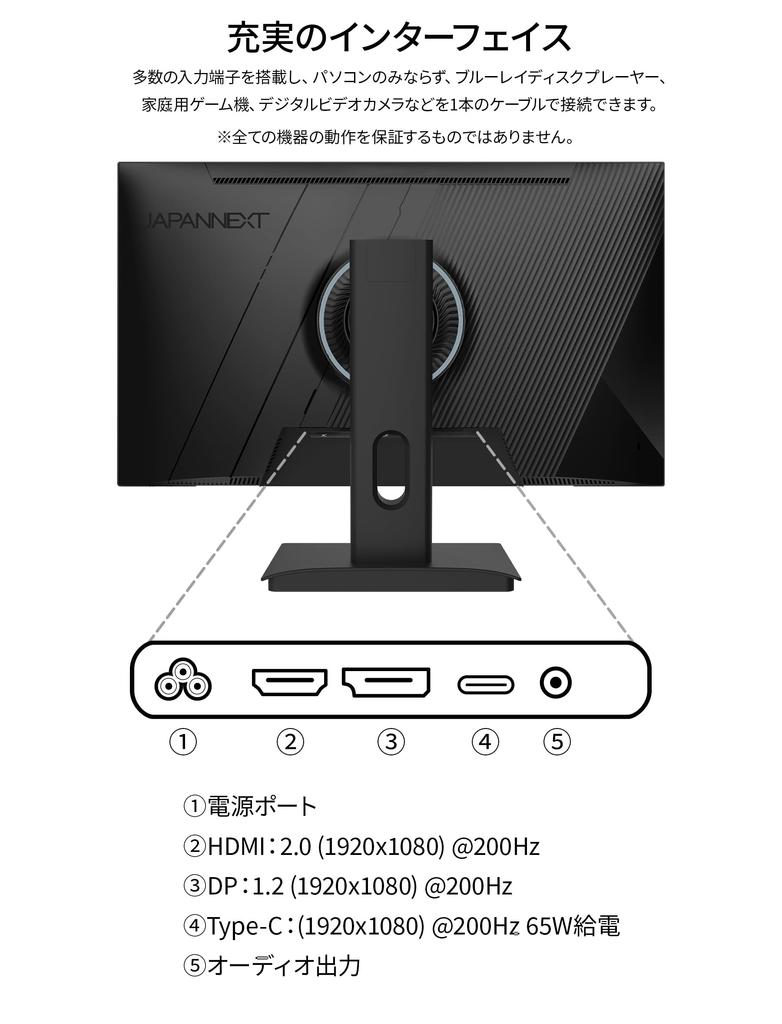 JAPANNEXT дюймовая IPS-панель 200 Гц совместимый игровой монитор с разрешением Full HD HDMI DP USB 65 Вт мощность HDR400 эквивалент PS5 подключение год 23.8