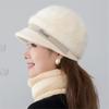 Новая женская зимняя шапка, сохраняющая тепло, модная шапка и шарф, комплект, теплые шапки для женщин, повседневная вязаная шапка из меха кролика, зимняя вязаная шапка
