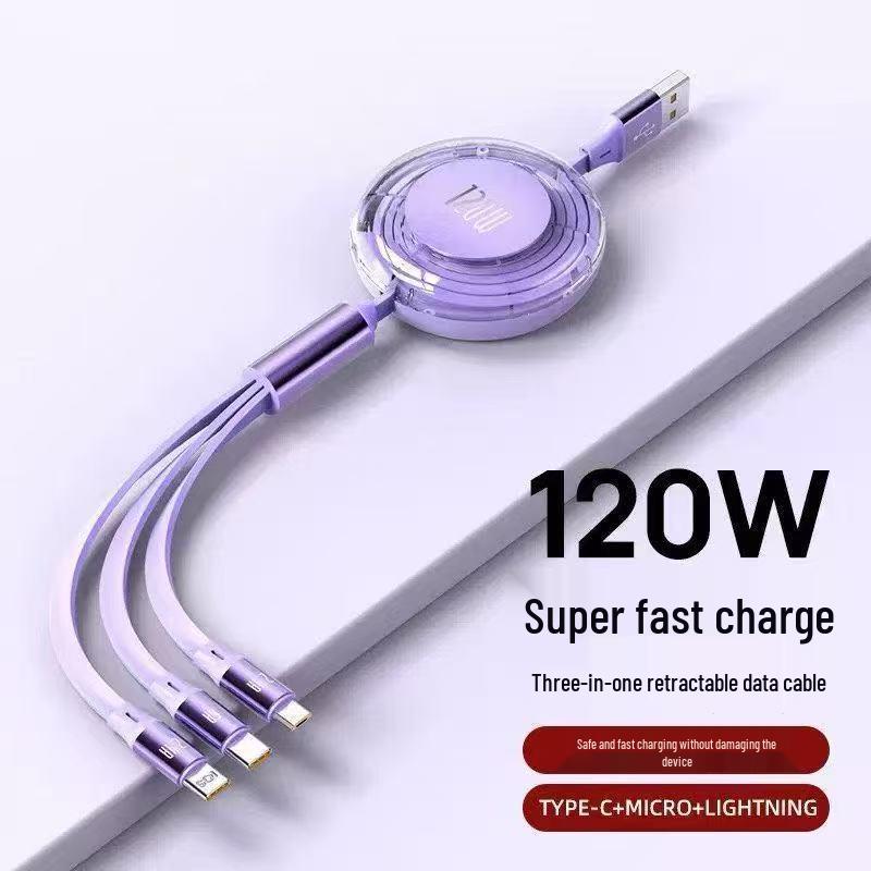 Быстрый зарядный кабель 3-в-1 Type-C мощностью 100 Вт для устройств Huawei, Android и Apple